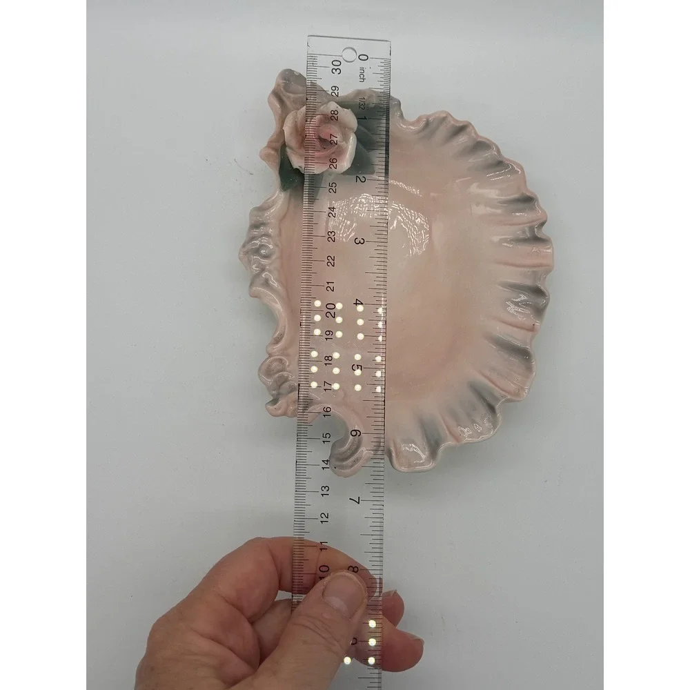 Florence Ceramics Trinket Dish Pink Shell Rose Pasadena CA Vintage Good